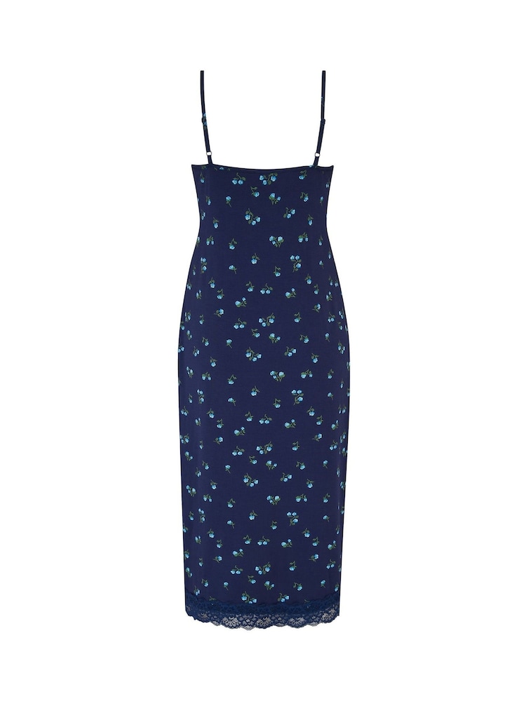 Pour Moi Navy/Blue Floral Midi Sofa Loves Lace Hidden Support Soft Jersey Split Chemise - Image 4 of 4