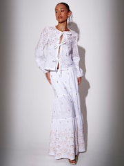 South Beach Embroidered Mirror Disc Detail Tiered Maxi Skirt - 6的图像1｝