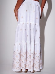 South Beach Embroidered Mirror Disc Detail Tiered Maxi Skirt - 6的图像2｝