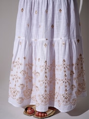 South Beach Embroidered Mirror Disc Detail Tiered Maxi Skirt - 6的图像4｝