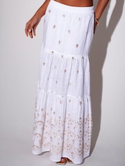 South Beach Embroidered Mirror Disc Detail Tiered Maxi Skirt - 6的图像6｝