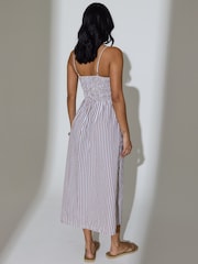 South Beach Brown Stripe Smocked Maxi Dress - Image 4 of 6
