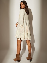 South Beach Cream Metallic Trim Detail Tiered Mini Dress - Image 2 of 5