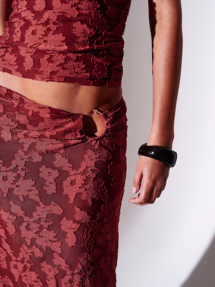 South Beach Brown Ring Decal Textured Maxi Skirt - Image 4 of 4