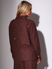 South Beach Brown Embroidered Starfish Beach Shirt - Image 2 of 5