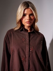 South Beach Brown Embroidered Starfish Beach Shirt - Image 3 of 5