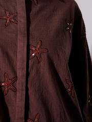 South Beach Brown Embroidered Starfish Beach Shirt - Image 5 of 5