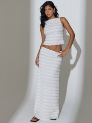 South Beach White Textured Frill Maxi Skirt - Image 3 of 6