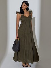 Πράσινο - Φόρεμα μάξι με βολάν και μανίκια σε επίπεδα, από % βαμβάκι, South Beach 100 - Εικόνα 5 από 6