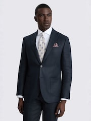 MOSS Navy Slim Fit Twill Linen Suit Jacket - Image 3 of 7