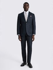 MOSS Navy Slim Fit Twill Linen Suit Jacket - Image 4 of 7