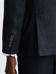 MOSS Navy Slim Fit Twill Linen Suit Jacket - Image 6 of 7