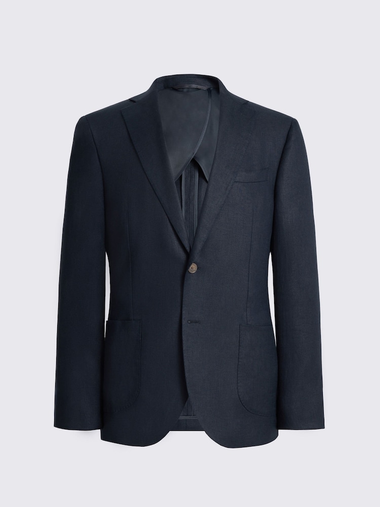 MOSS Navy Slim Fit Twill Linen Suit Jacket - Image 7 of 7