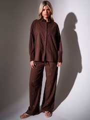 South Beach Brown Embroidered Starfish Wide Leg Beach Trousers - Image 2 of 6