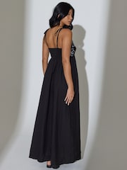 South Beach Black Embroidered Flower Tie Shoulder Maxi Dress - Image 4 of 6