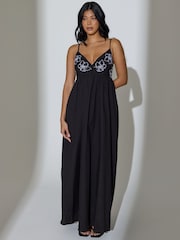 South Beach Black Embroidered Flower Tie Shoulder Maxi Dress - Image 6 of 6