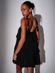 South Beach Black Tiered Ruffle Bead Detail Mini Dress - Image 2 of 4