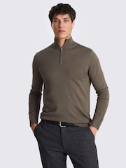 MOSS Brown Merino Zip-Neck Jumper - Image 1 of 4