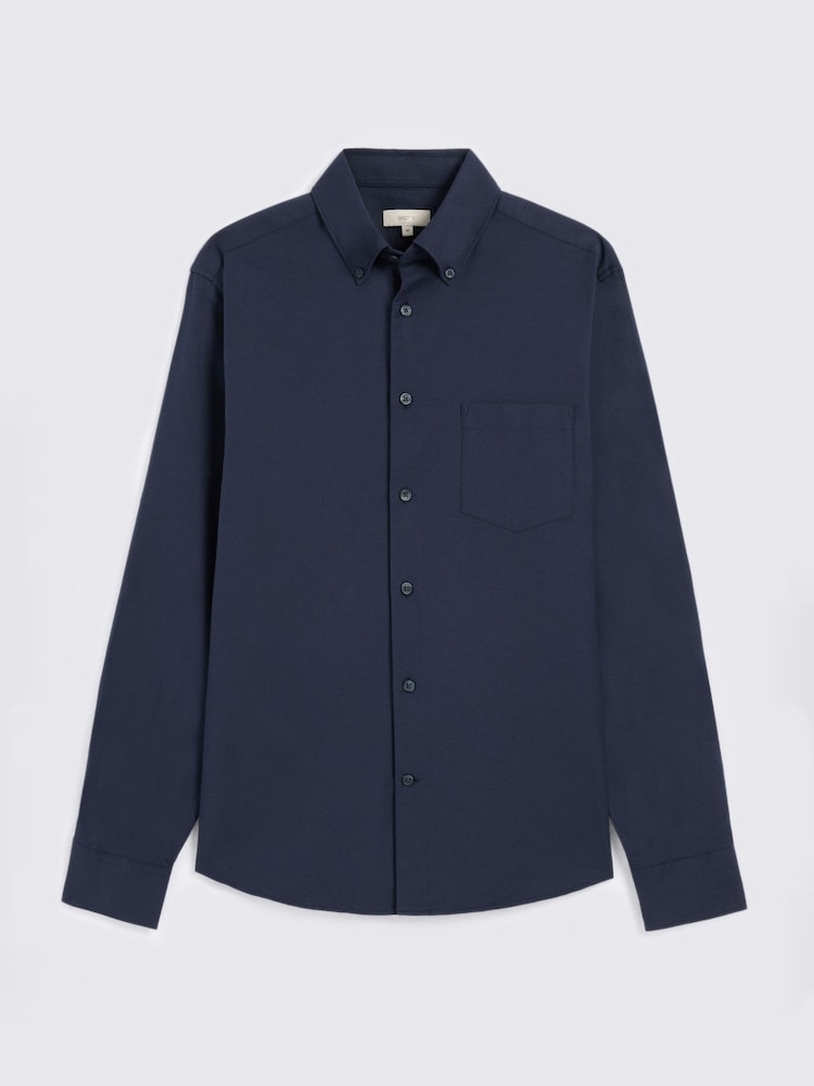 MOSS Navy Washed Oxford Shirt - Image 4 of 4