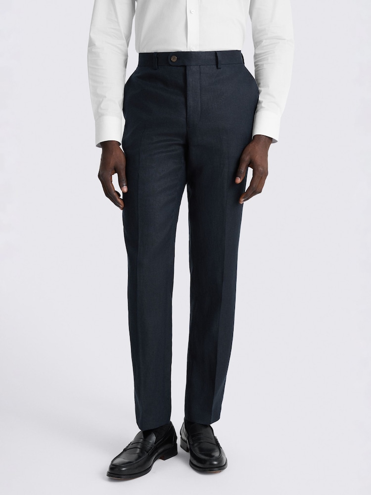 MOSS Navy Slim Fit Twill Linen Suit Trousers - Image 1 of 3