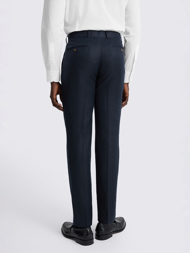 MOSS Navy Slim Fit Twill Linen Suit Trousers - Image 2 of 3
