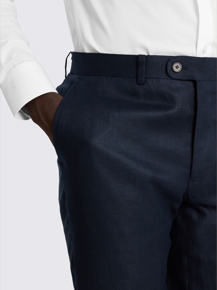 MOSS Navy Slim Fit Twill Linen Suit Trousers - Image 3 of 3