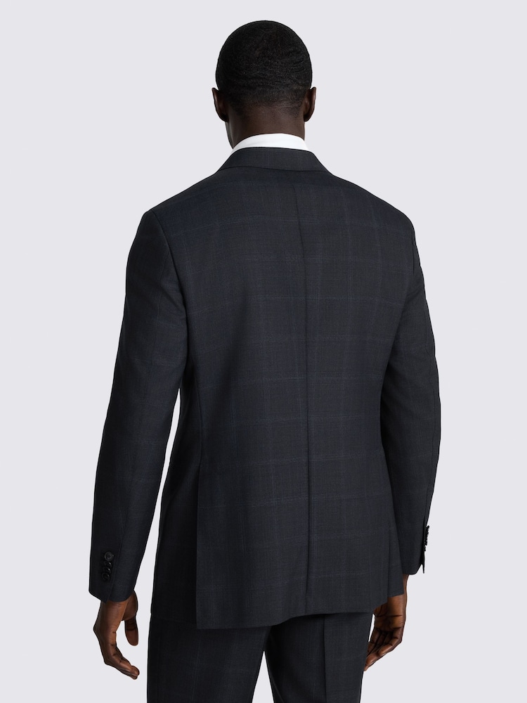 MOSS Blue Italian Tailored Fit Check Suit Jacket - Image 2 of 5