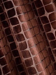 Chocolate Brown Geometric Velvet Eyelet Lined Curtains - Image 5 of 5