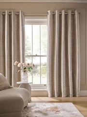 Champagne Gold Geometric Velvet Eyelet Lined Curtains - Image 1 of 5
