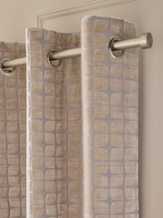 Champagne Gold Geometric Velvet Eyelet Lined Curtains - Image 2 of 5