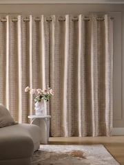 Champagne Gold Geometric Velvet Eyelet Lined Curtains - Image 3 of 5
