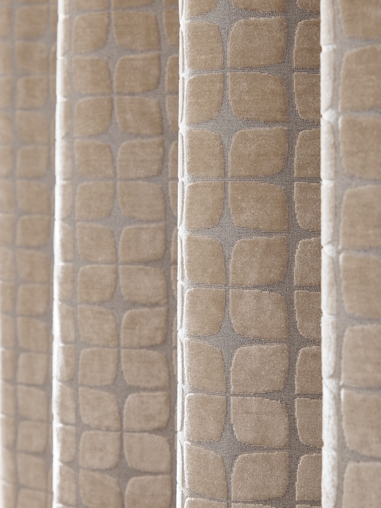 Champagne Gold Geometric Velvet Eyelet Lined Curtains - Image 5 of 5 Champagne Gold Geometric Velvet Eyelet Lined Curtains - Image 5 of 5