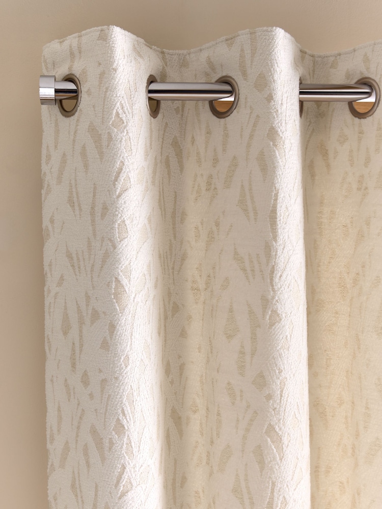 Natural Cosy Leaf Jacquard Lined Eyelet Curtains - Image 1 of 5 Natural Cosy Leaf Jacquard Lined Eyelet Curtains - Image 1 of 5