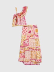 River Island Pink Postcard Aysmmetric Top & Maxi Skirt Set - Image 1 of 5