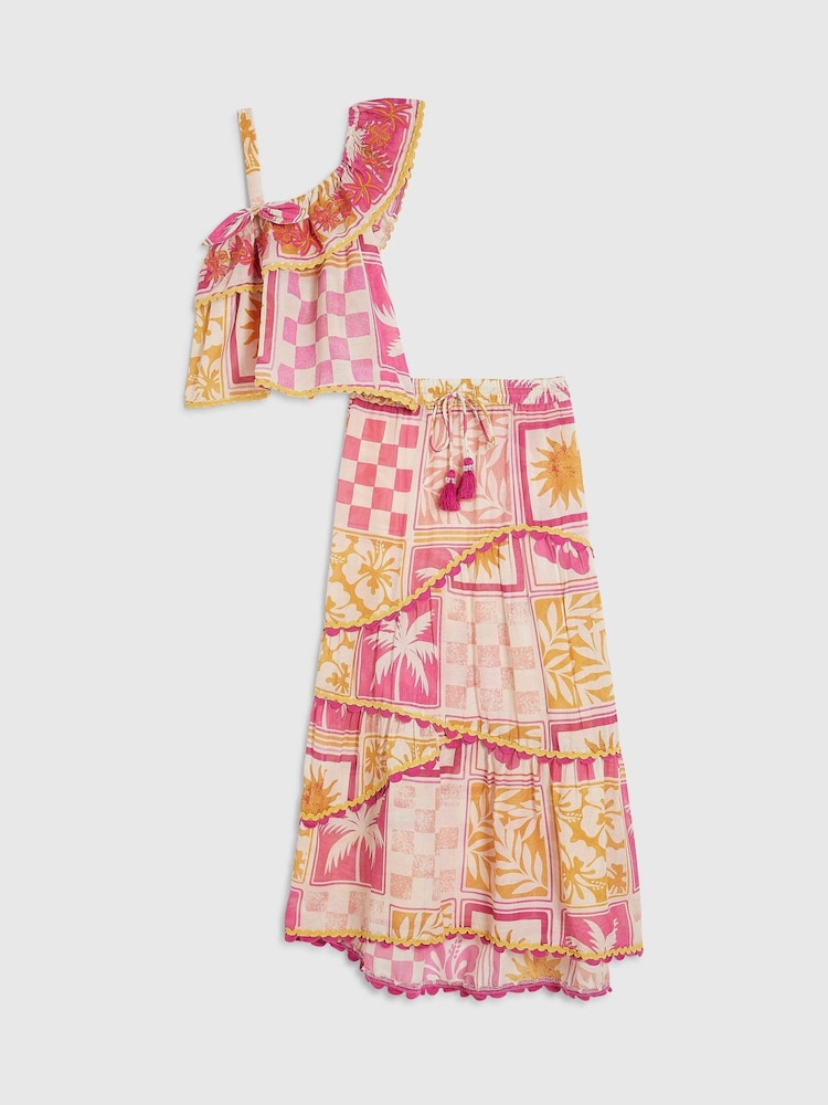 River Island Pink Postcard Aysmmetric Top & Maxi Skirt Set - Image 1 of 5 River Island Pink Postcard Aysmmetric Top & Maxi Skirt Set - Image 1 of 5