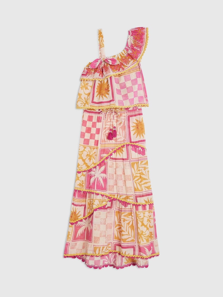 River Island Pink Postcard Aysmmetric Top & Maxi Skirt Set - Image 2 of 5 River Island Pink Postcard Aysmmetric Top & Maxi Skirt Set - Image 2 of 5