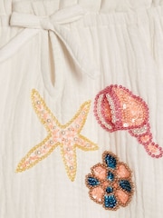 River Island White Shell Crochet Top & Frill Shorts Set - Image 3 of 4