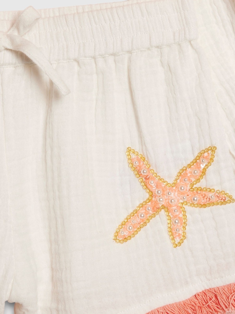 River Island White Shell Crochet Top & Frill Shorts Set - Image 4 of 4