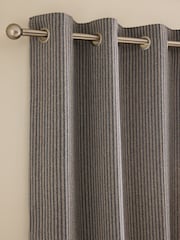 Navy Blue Brushed Stripe Lined Eyelet Curtains - Image 1 of 5