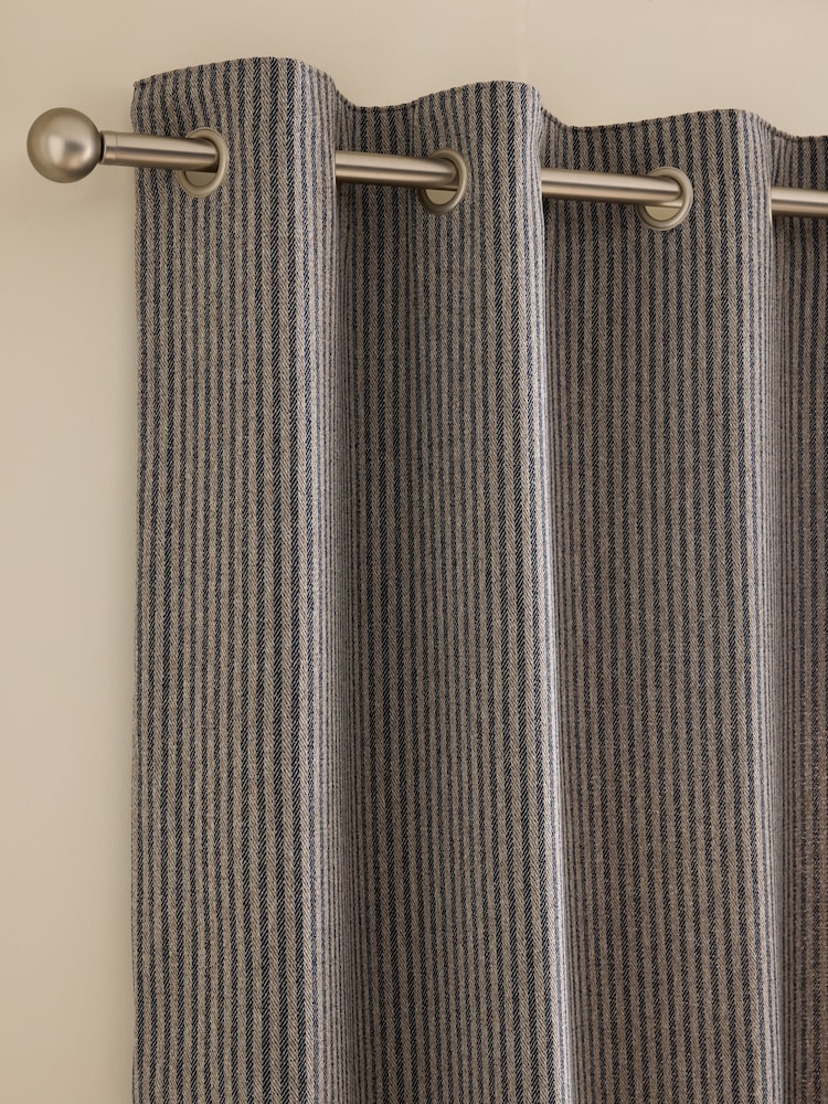 Navy Blue Brushed Stripe Lined Eyelet Curtains - Image 1 of 5