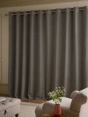 Navy Blue Brushed Stripe Lined Eyelet Curtains - Image 3 of 5
