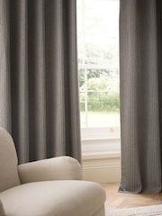 Navy Blue Brushed Stripe Lined Eyelet Curtains - Image 4 of 5