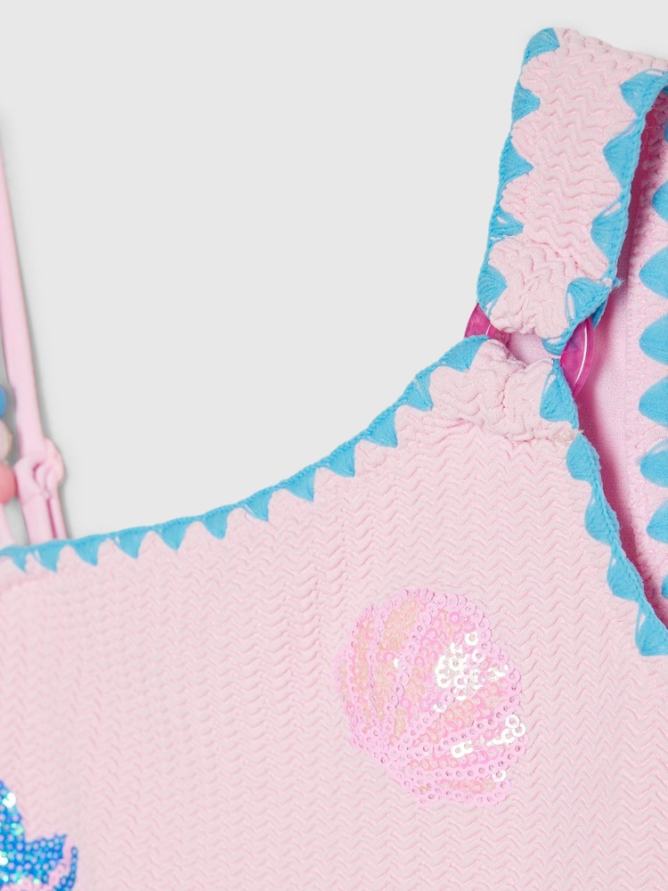 River Island Pink Sequin Shell Aysmmetric Swimsuit - Image 4 of 4