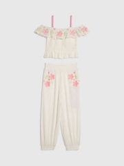 River Island White Neon Embrodiered Frill Top & Hareem Trousers Set - Image 1 of 4