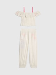 River Island White Neon Embrodiered Frill Top & Hareem Trousers Set - Image 2 of 4