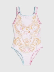 River Island Cream Chain Border Print Embellished Swimsuit - Image 1 of 3