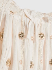 River Island Cream Embelished Frill Bardot Top & Skirt Set - Image 5 of 5