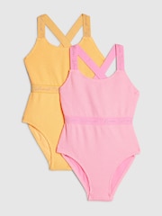 River Island Pink Logo Textured Swimsuit 2 Pack - Image 1 of 4