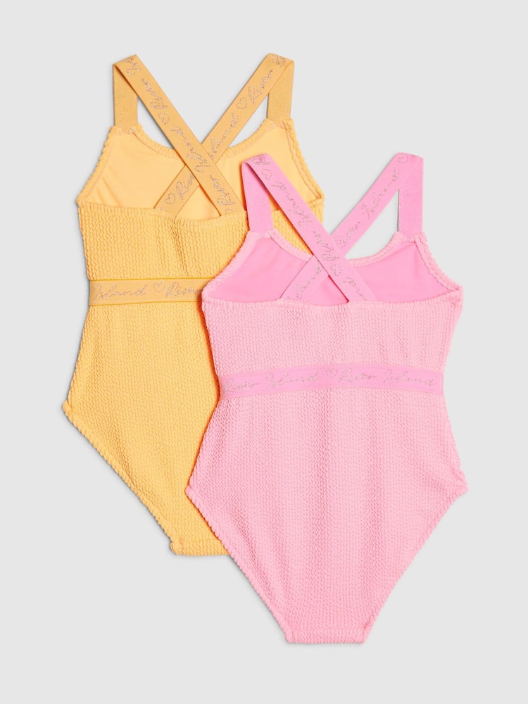 River Island Pink Logo Textured Swimsuit 2 Pack - Image 2 of 4