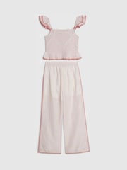 River Island Pink Stripe Frill Top & Trousers Set - Image 1 of 4
